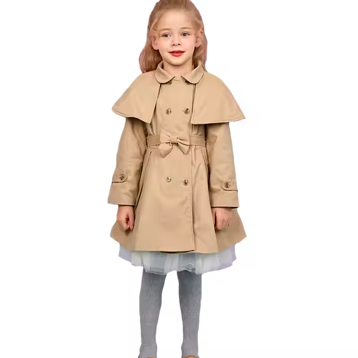 2025 two colors kids trench coat warm winter long high quality girl's jackets