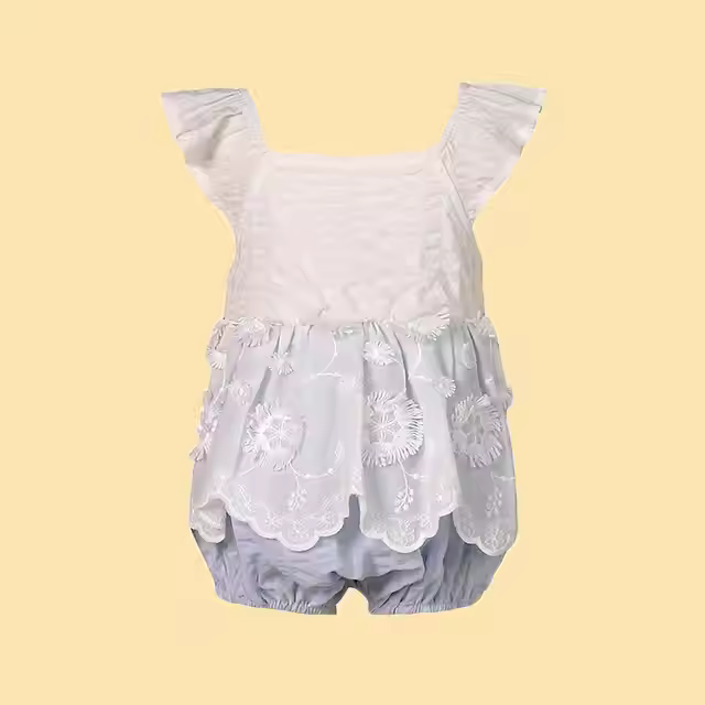 Lovely Toddler Kids Clothes Summer Embroidery Bamboo Organic Cotton Soft Ruffle Sleeves Birthday Outfit Baby Girl Rompers Dress
