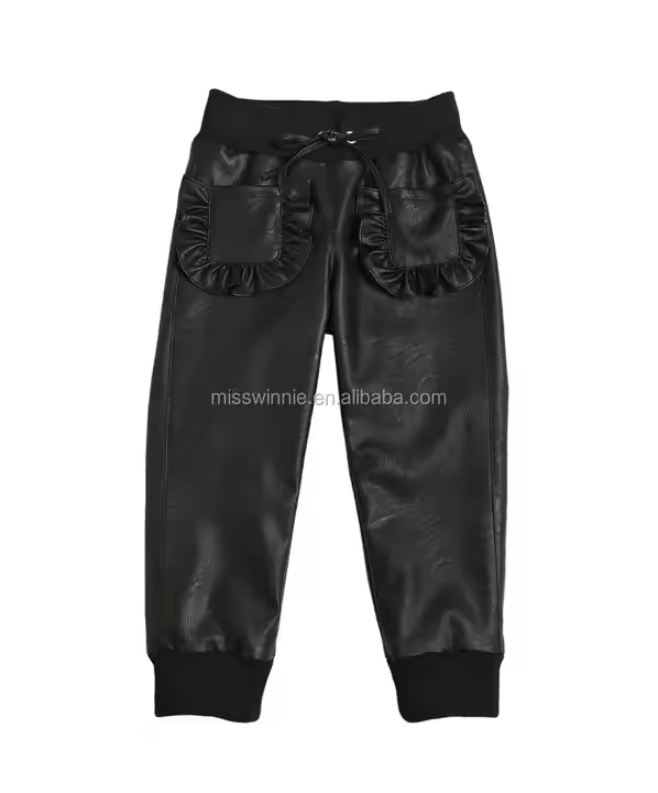 Kids Girl Latest Children's Pants Leather Fabric Pure Pattern Casual Style Guangzhou Children Clothes