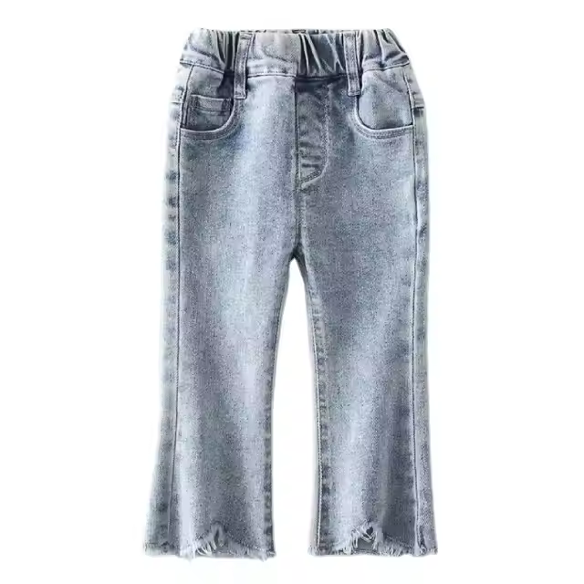 Kids Girls Denim Jeans Customized 4-12 Years Elastic Waist Casual Jeans Fit Slim Jeans Pants Solid Children's Pants