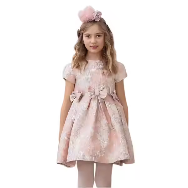 Girls Dress Polyester Jacquard Pleated Fluffy Cuff With Belt OEM Production by Gaoteng