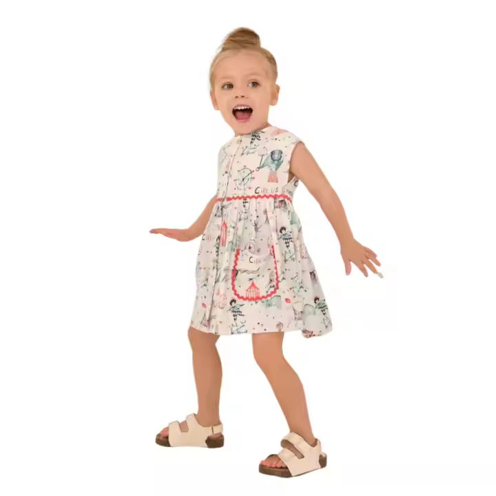 Wholesale Summer Cotton Boutique Animal Pattern Dress Red Lace and Button for Girls Elegant