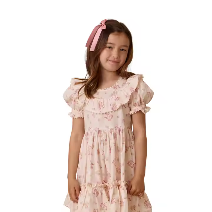Wholesale Summer Cotton Boutique Little Ruffle and Flora Dress for Girls Elegant Dress