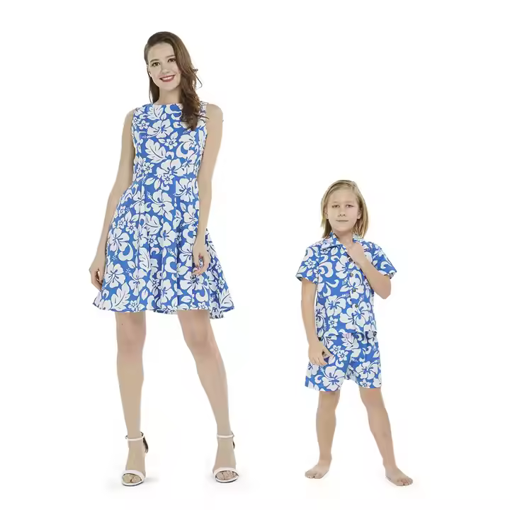 Custom Fashion Collection Mommy and Me Outfits Allover Print Mommy Dresses and Boy's T-shirt Summer Family Matching Outfits