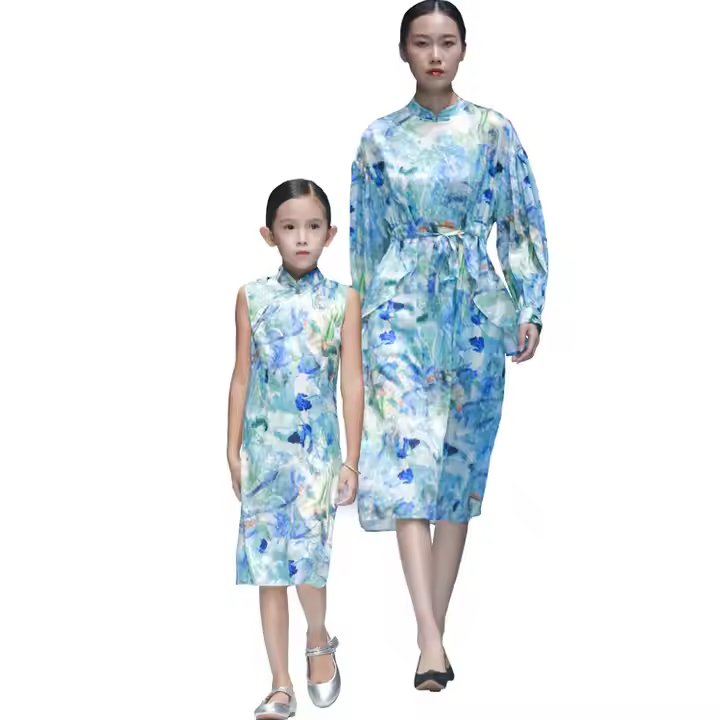 Hot Selling Boutique High Quality Family Matching Outfits Summer Soft and Comfortable Flower Knee Length Mommy and Me Dresses
