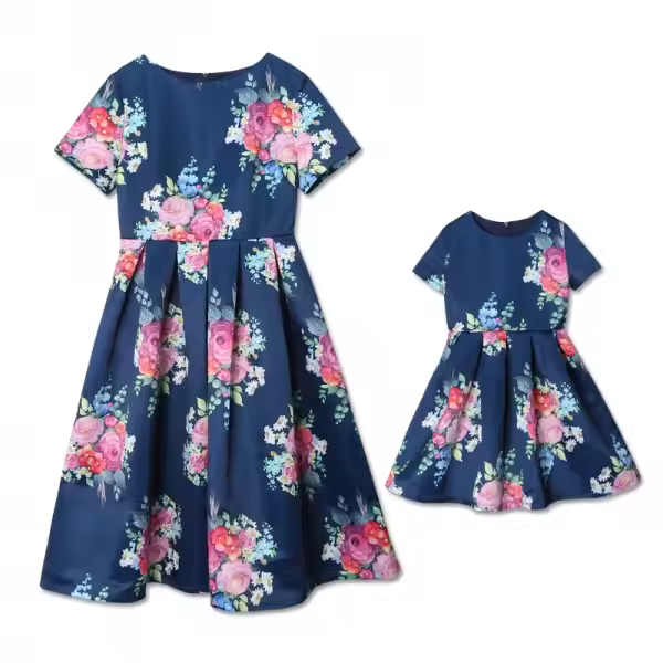 Mother Daughter Clothes Floral Printed Dress Family Matching Clothing