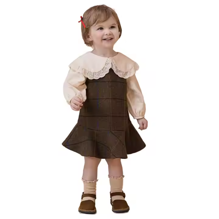 Baby Girl Outfit Girls Dresses 2-12 Children Clothing High Quality Wool Plaid Colors for Winter Style Custom