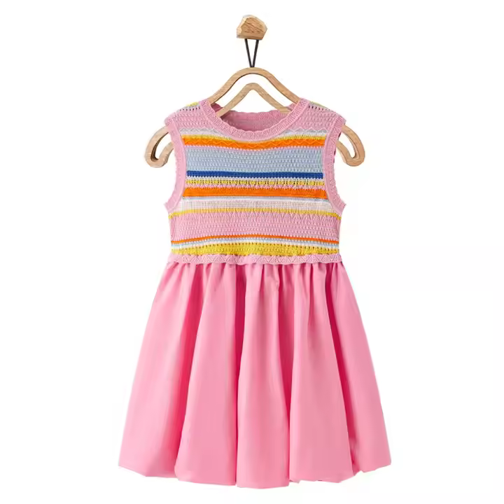 2024 Girl Dress Formal Cotton Dress for 9-Year-Old Girls Summer Sleeveless Design Plain Dyed