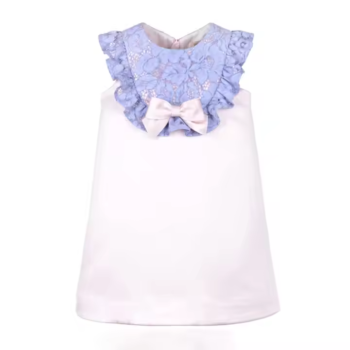 Sustainable Cotton Girls' A-Line Skirt Sleeveless With Flower Decoration O-Neck Collar for 11-Year-Old Summer