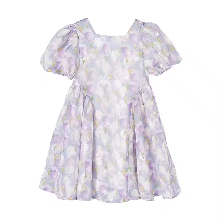 Girls' 1014 Years Dress 12-Year-Old Summer Dress With Flower Decoration Cotton O-Neck Sleeveless Sustainable Design-1 Piece