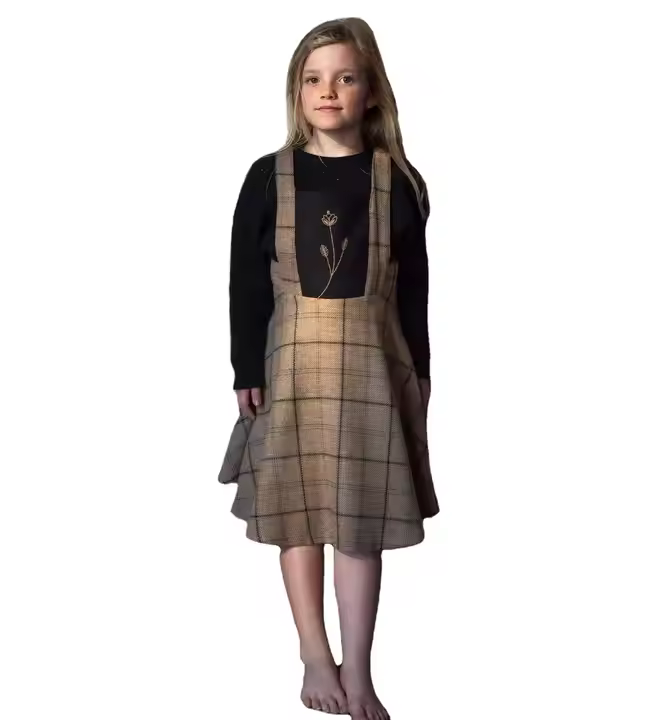 OEM & ODM Custom Cotton Plaid Fabric Matching Clothes With Bodice Embroidery Suspender Dress Baby Infant Rompers New Design