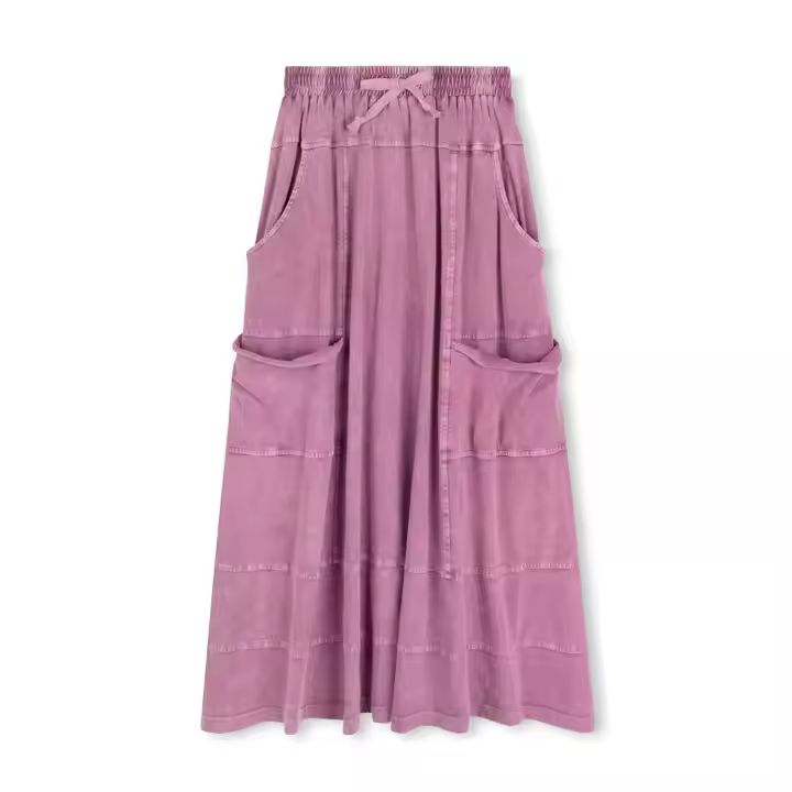 Custom Summer Maxi Skirts for Teens Kids Elastic Waist with Big Pocket Mineral Acid Denim Wash Pink Blue Color for Children