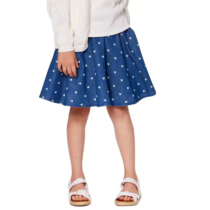 Custom White Heart Allover Denim Short Skirts for Girls Knee-Length Mini Skirts-Factory Direct