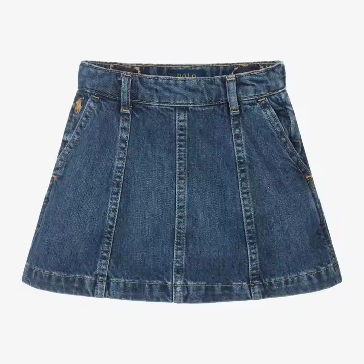 Breathable Knee-Length Denim Jean Skirt for Girls Plain Dyed Clothing for Kids' Age Group