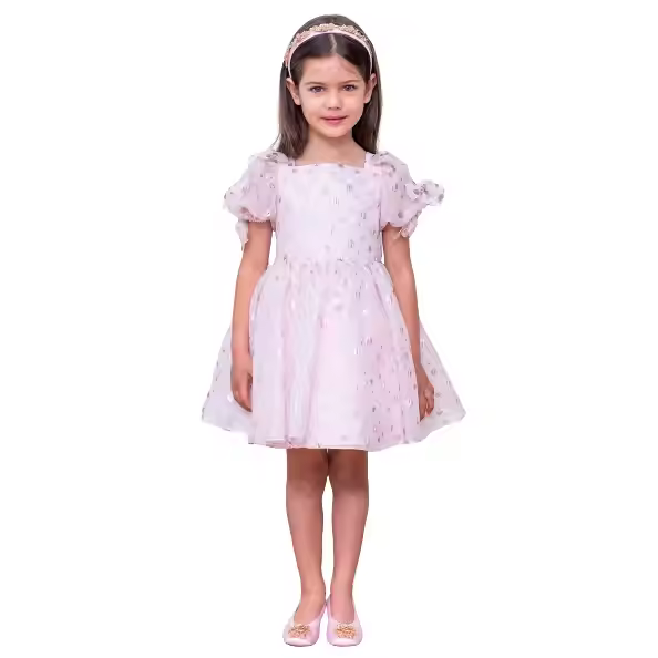 2024 Princess Dress Girls Pink Jacquard Fabric Breathable Short Sleeve Formal Style Bow Decoration Summer ODM Children's Dress