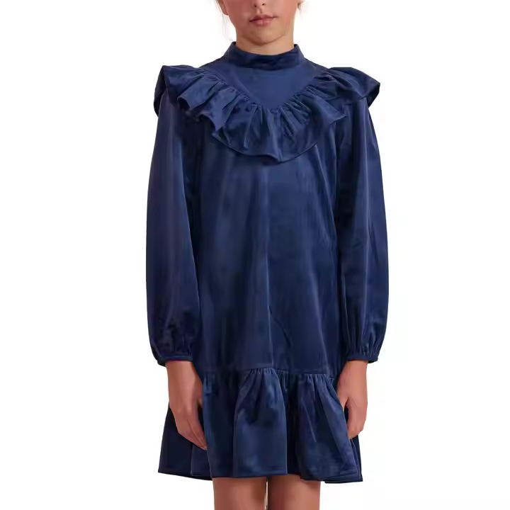 OEM and ODM Girls Corduroy Dress with Ruffle Solid Pattern Long Sleeve Design for Kids' Clothing Autumn Fall Winter Collection