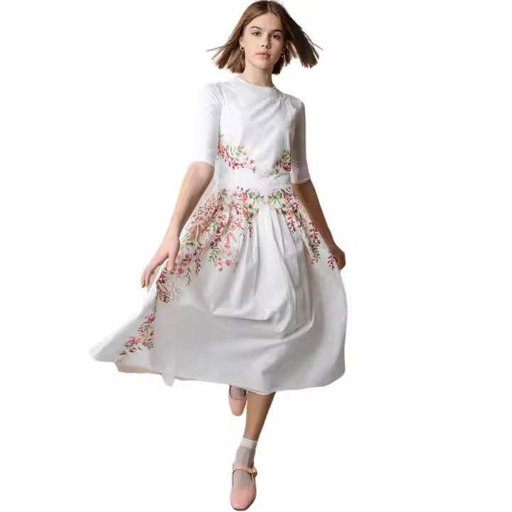Custom Brand Linen Cotton Blend Jumper Dress for Teenage Girls Summer Sleeveless Floral Print Fashion Placement Design