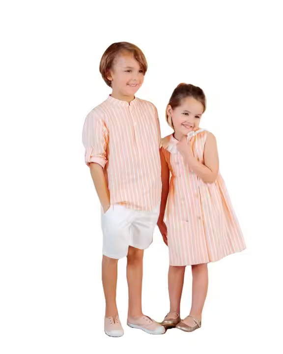 Wholesale Custom Children's Casual Cotton Striped Dress Short Sleeve Lace Collar Knee-Length Dress for Summer OEM & ODM