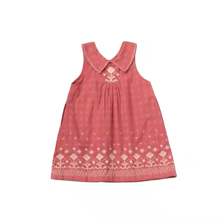 Fashion Style Guangzhou Manufacturer High Quality Sleeveless Cotton Embroidery Dress Girls Clothes Summer