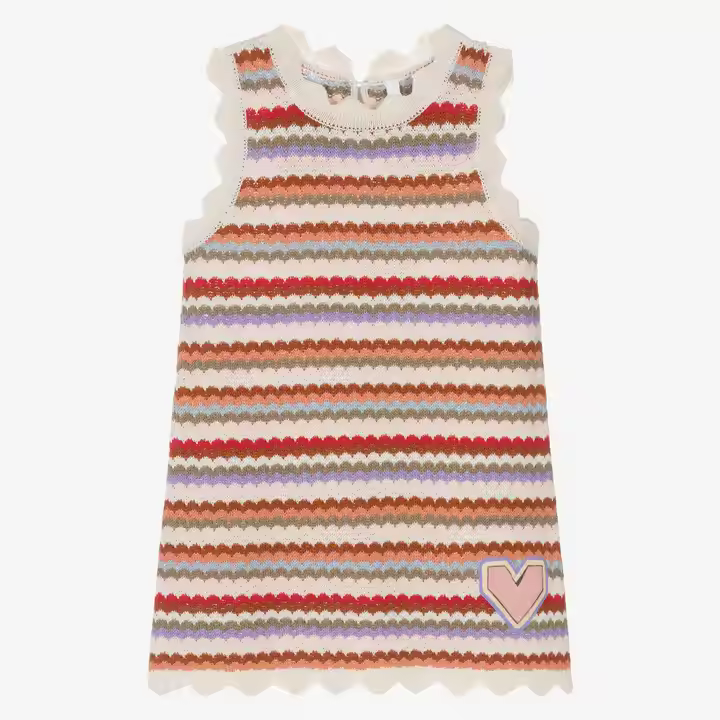 Custom 100% Cotton Knitted Sleeveless Summer Dress for Girls Multicoloured Stripes Pattern Light Weight Factory Direct