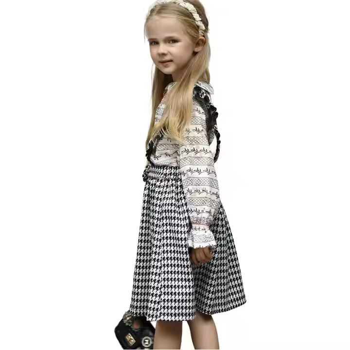 Gaoteng Guangzhou Manufacturer's Print Pattern Girls Pinafore Skirt with Ruffle Decoration Woven Fabric ODM Supply