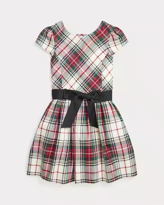 2025 Kids Girls Plaid Cotton Dress With Satin Bow Decoration Summer Dress Guangzhou Manufacturer