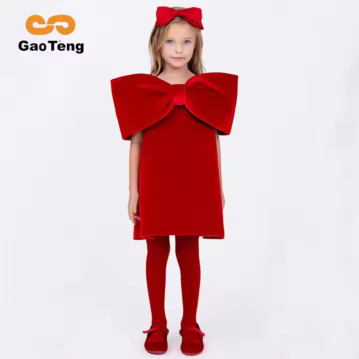 Custom Taffeta Summer Fancy Dresses for Girls Off-Shoulder Casual With Big Bow Decoration Children's Sizes