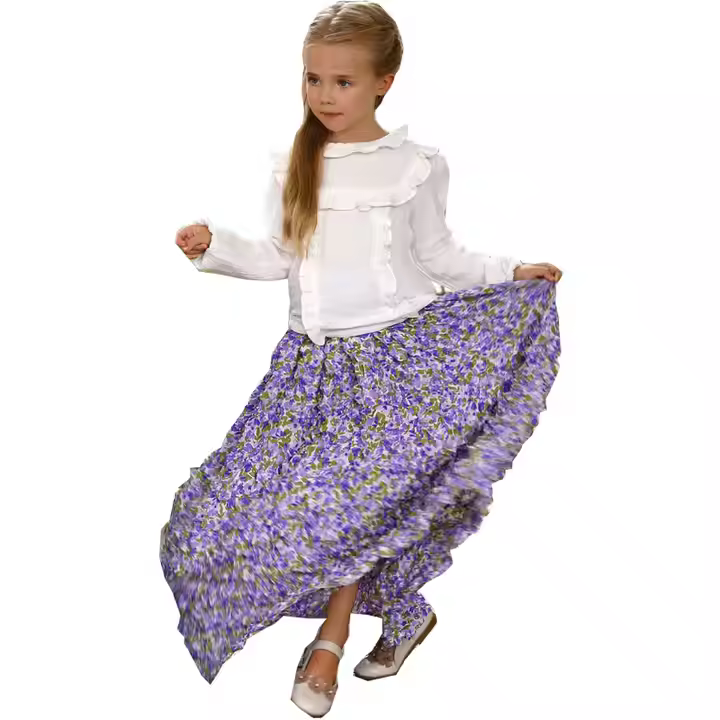 Children Summer Clothing Customized 3D Embossed Design Bubble Long Skirt for Girls