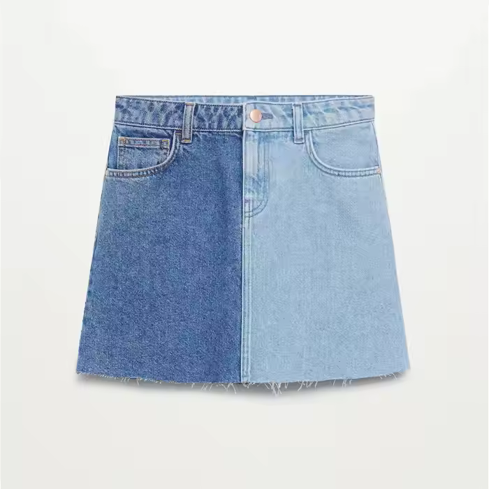2025 Fashion Girl Short Dress Skirt High Quality Highwaist Light Blue With Dark Blue Kids Girl Jean Skirts