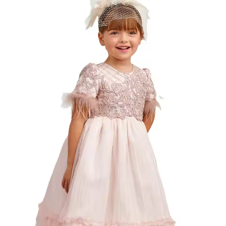 Children Girl Princess Dress Kids Short Sleeve Tulle Floral Prom Dress