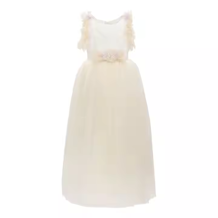 Hot Sale Girls Sleeveless White Tulle Dress Floral Kids Dress for Baby Parties Child Bridesmaid Wedding Dress Bow for Spring