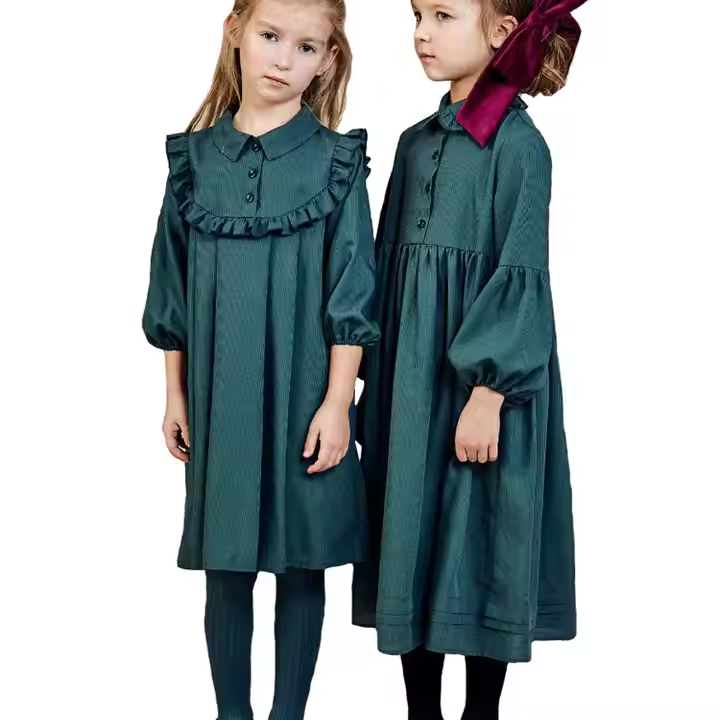 Olive Green Ruffled Collar High Quality Kids Latest Girls Party Dresses