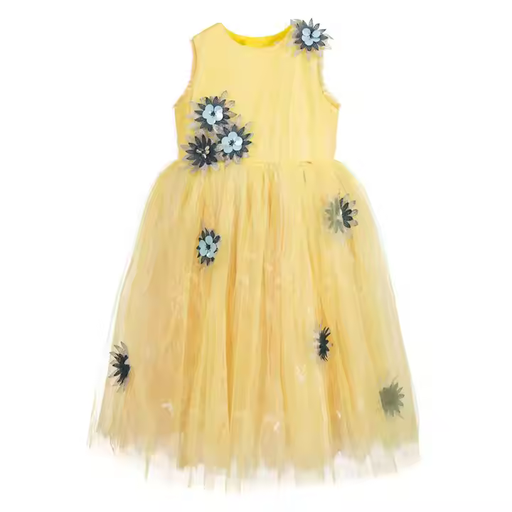 Spring Summer Sleeveless Beautiful Flower Tulle Dress High-end Design Long Baby Girls Party Dresses With Invisible Zipper