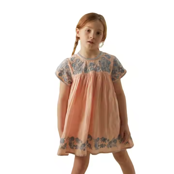Custom Girls' Summer Fashion Dresses Custom Children's Clothes for 6 to 12 Years Old ODM Supply Long Style Flower Decoration