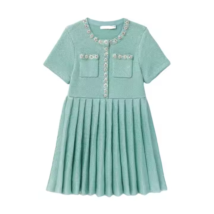 Elegant Sleeveless A-Line Ruffle Dresses for Girls 14-Year-Old Girls' Summer Evening Dot Pattern O-Neck Dress ODM Supply