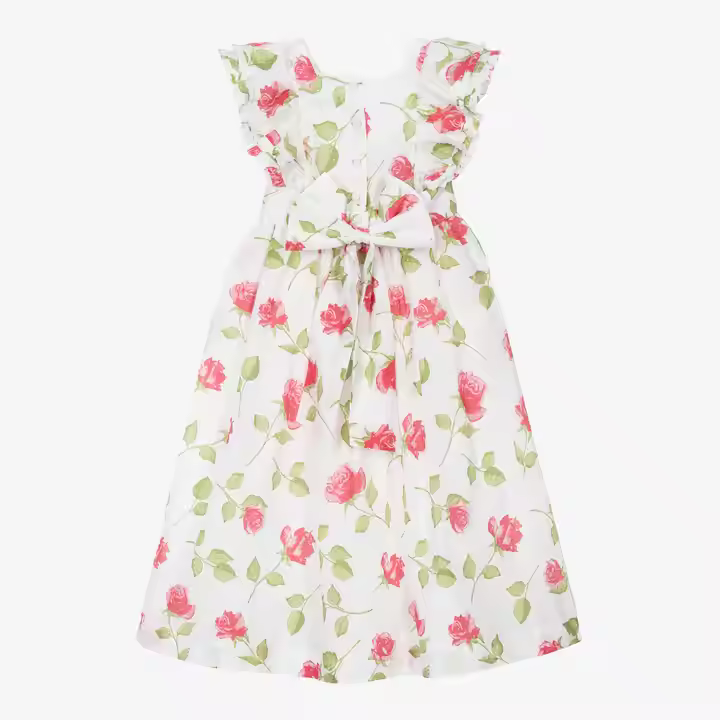 Sweet Style Children's Dresses for Teenage Girls Sustainable Breathable Woven Fabric With Peter Pan Collar Ribbons for Autumn