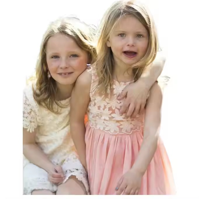Sister Dress Matching Set-Floral Lace Embroidery Sleeveless Hollow Cotton Dress for Children