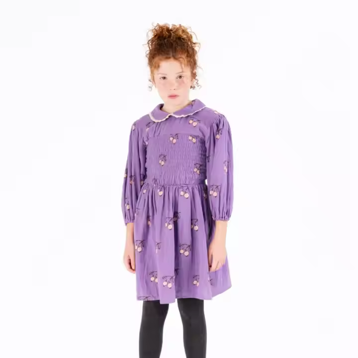 Long Sleeve Cotton Printed Girls Dresses Elegant Casual Knee-Length Woven Fabric for Teenage Girls in Summer