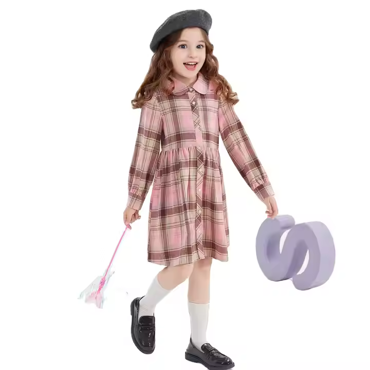 Guangzhou Brand New Design Girls Dress Summer Cotton Polyester Blend Crepe Solid Pattern Baby Dresses for Children