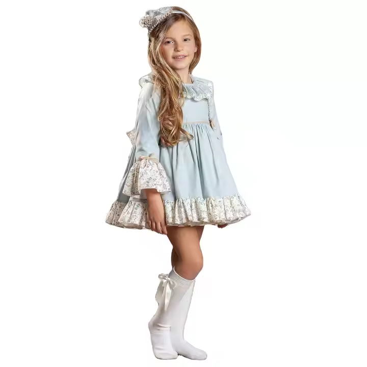 Casual 15-Year-Old Girls Dress Elegant Denim Short Sleeve With Ruffle Decoration for Summer