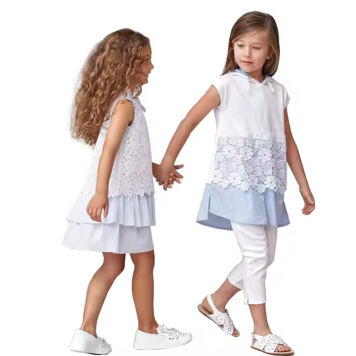Elegant Blue Casual Dress for Children Short Sleeve A-Line Summer Dress for Teenage Girls Age 78
