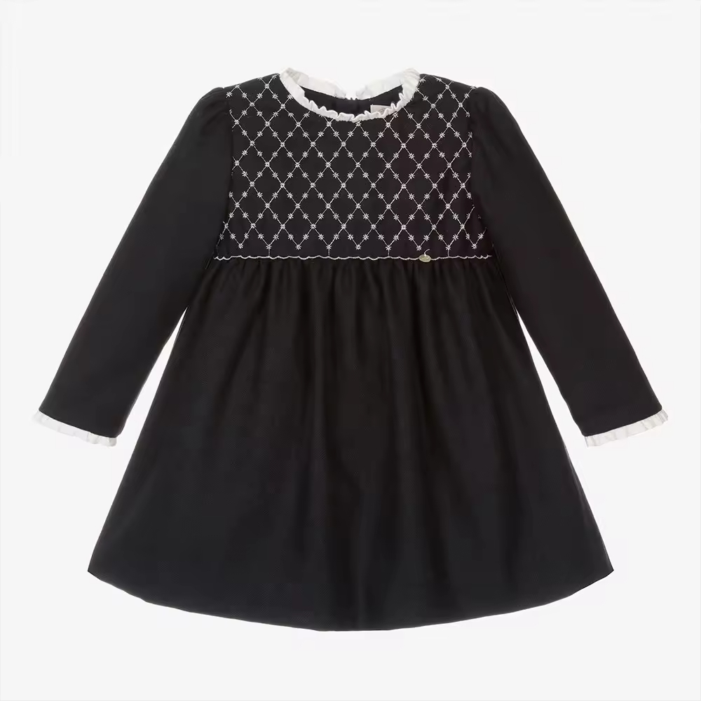 2025 Custom High Quality Long Sleeve Smocked Children Girl Dress With Hand Embroidery in Spring Custom Kids Clothing Factory