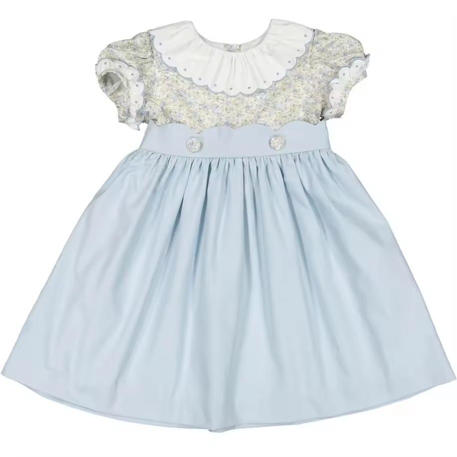 2024 Summer Casual Floral Dress for Girls 12 Years Old Short Sleeve A-Line With O-Neck Collar Decorated With Flowers