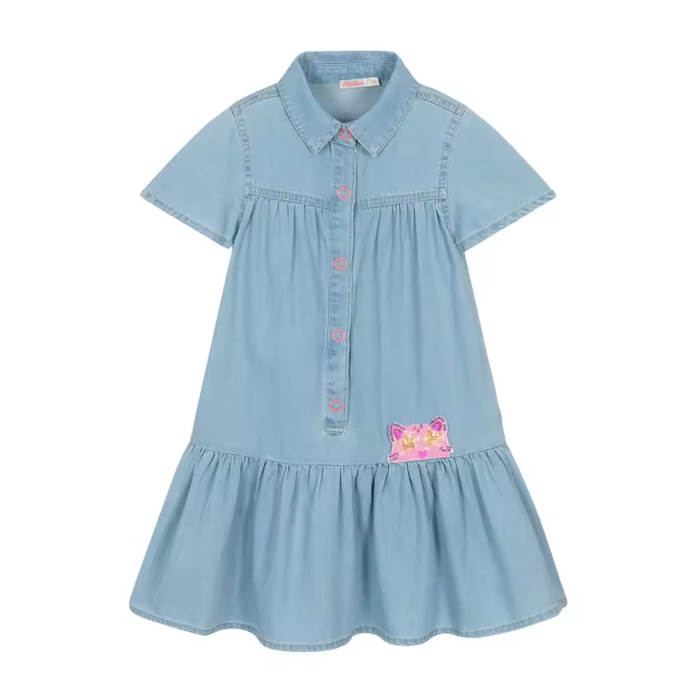 Girls' Sustainable Summer Floral Party Dress O-Neck Knee-Length Plus Size for 13 to 14 Years Sustainable Children's Clothing