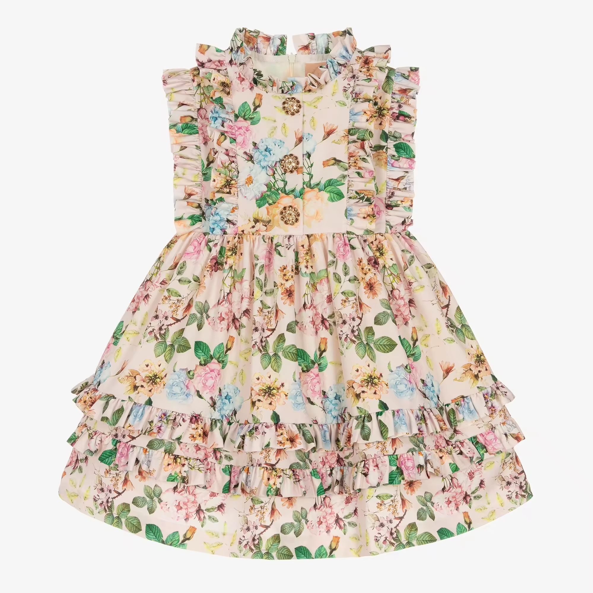 2025 New Fashion Vintage Flower Print Baby Girls Dresses for Kids Sleeveless Summer Boutique Dress Spanish Style