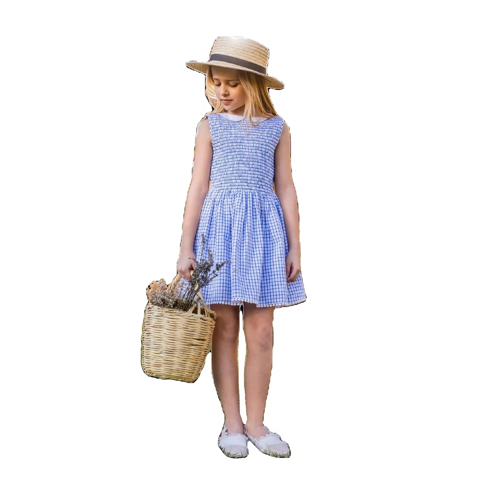 Factory 28 Years Experience ODM Children's Summer Dresses for Girls Woven Fabric with Button Decoration