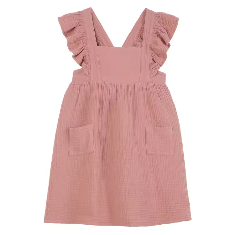 Custom High Quality Baby Clothes Summer Taffeta Fabric Sleeveless Solid Color Ruffle Simple Design Birthday Girls Backless Dress