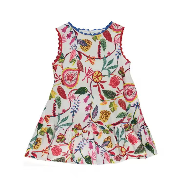 European Style Children Frocks Designs Beautiful Kids Dress Summer Vintage Cotton Sleeveless Flower Girls' Dresses With Bow