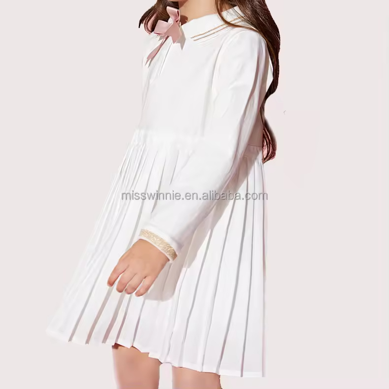 OEM ODM Hot Sale Customized Brand Design Girls Dress Children's Summer Dress Pleated Design Solid Color Girls Dress