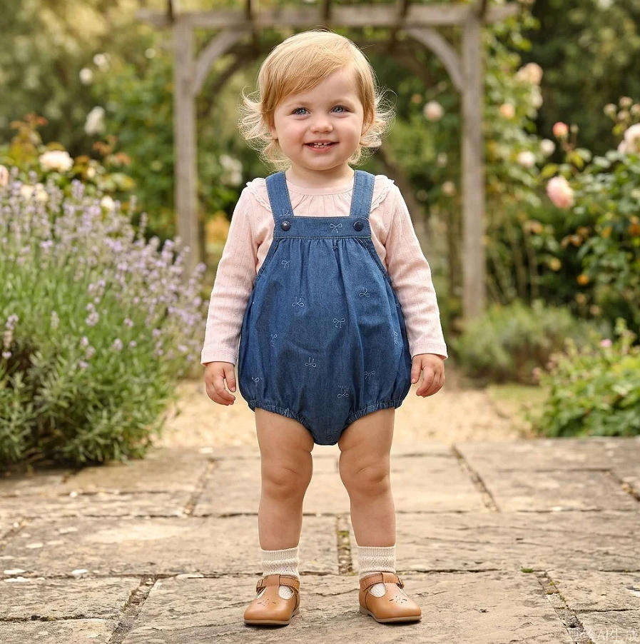 OEM ODM Customized Unisex Clothing Sets for Boys Girls 100% Cotton Denim with Printing Overall Shorts Children Clothing Set